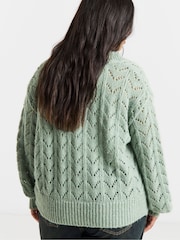 Simply Be Green Crotchet Flower Pointelle Cardigan - Image 2 of 4