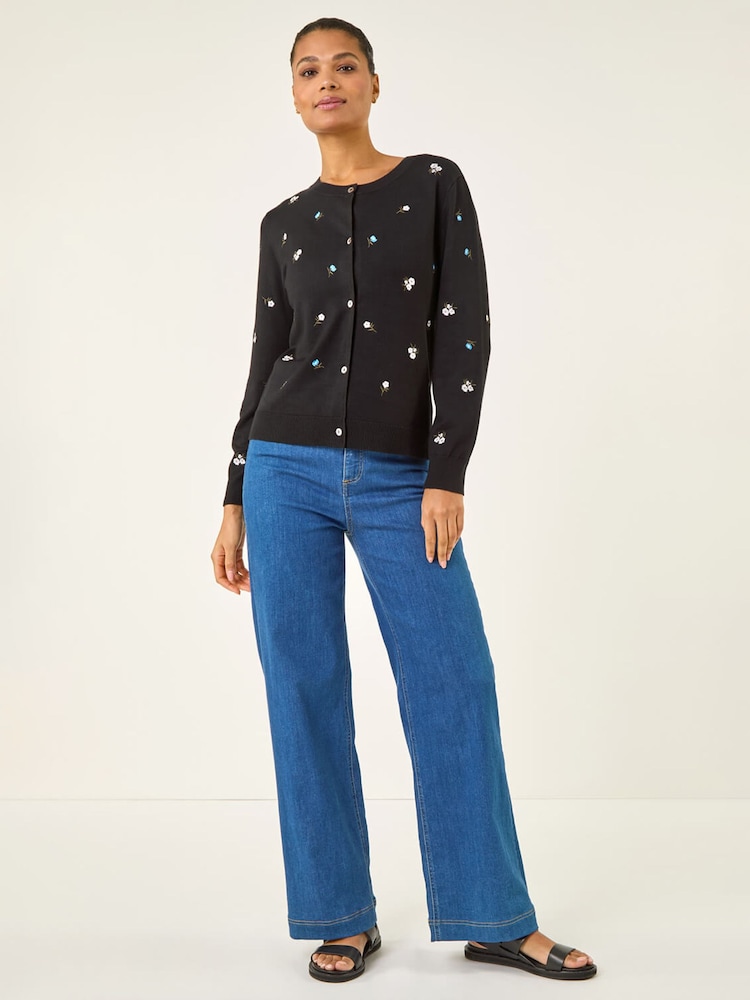 Roman Black Floral Embroidered Knit Cardigan - Image 2 of 5