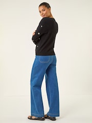 Roman Black Floral Embroidered Knit Cardigan - Image 3 of 5