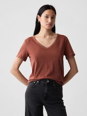 Gap Brown Cotton Short Sleeve Vintage V-Neck T-Shirt - Image 1 of 4