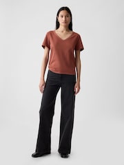 Gap Brown Cotton Short Sleeve Vintage V-Neck T-Shirt - Image 3 of 4