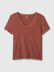 Gap Brown Cotton Short Sleeve Vintage V-Neck T-Shirt - Image 4 of 4