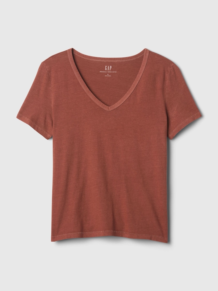 Gap Brown Cotton Short Sleeve Vintage V-Neck T-Shirt - Image 4 of 4