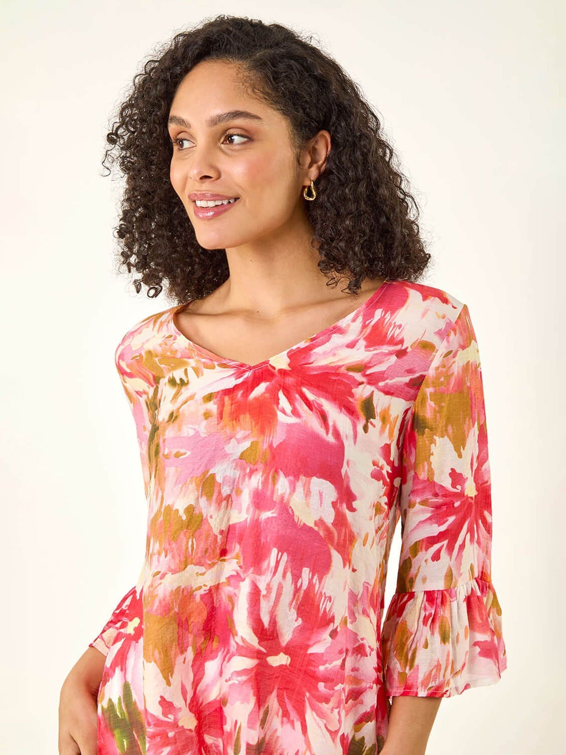 Buy Roman Pink Abstract Floral Flare Sleeve Top from Next Romania