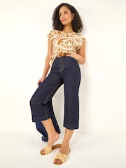 Roman Brown Leaf Print Shell Top - Image 1 of 5