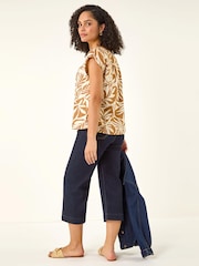 Roman Brown Leaf Print Shell Top - Image 3 of 5