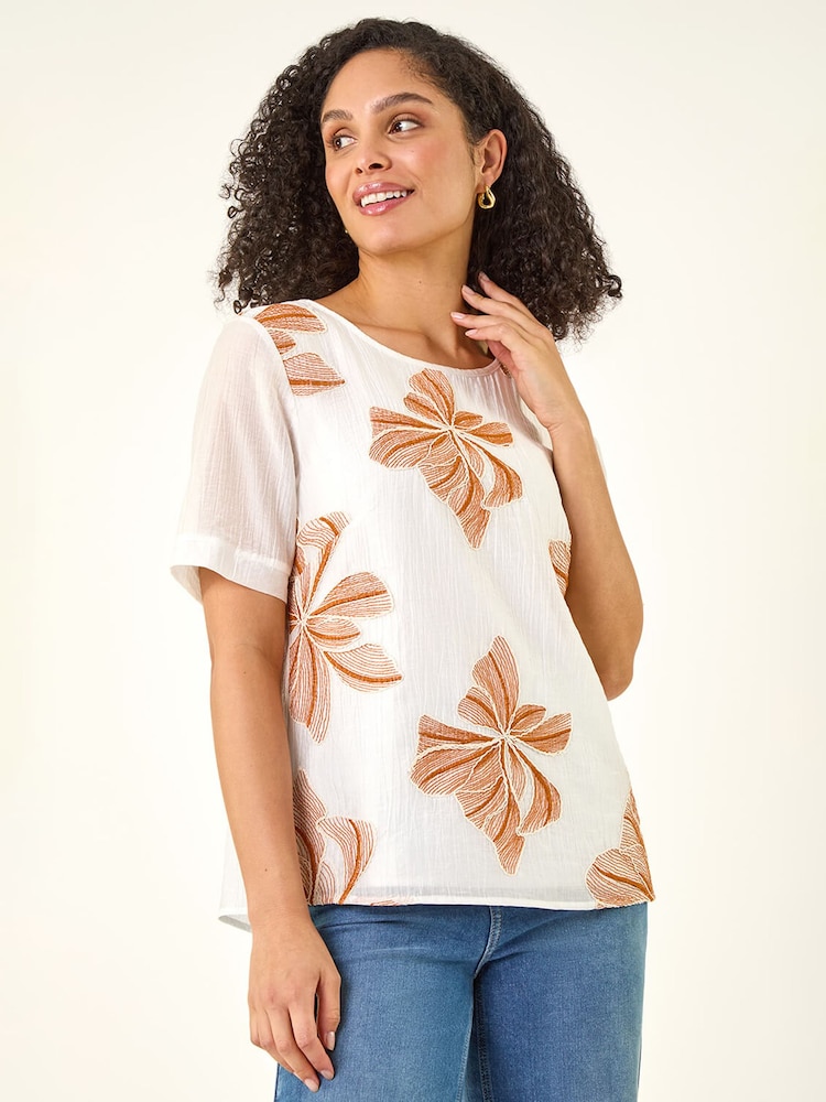 Roman White Floral Embroidered Tunic Top - Image 2 of 5