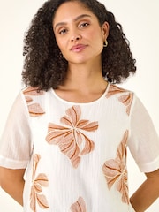 Roman White Floral Embroidered Tunic Top - Image 4 of 5