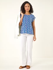 Roman Blue Abstract Wave Print Shell Top - Image 2 of 5