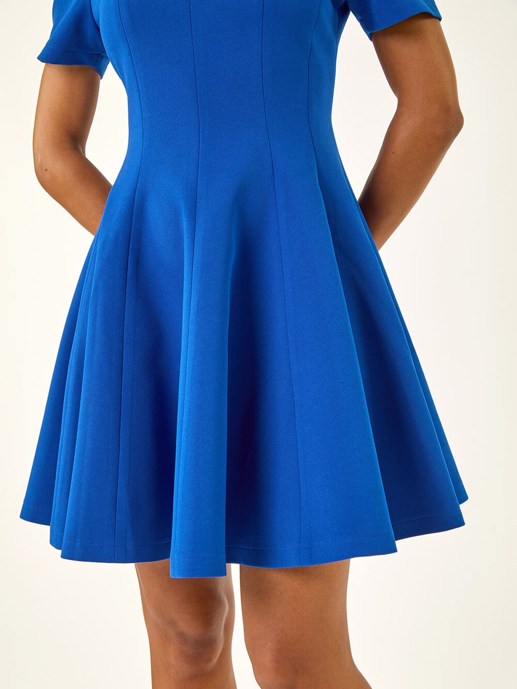 blue flare dress womens womens fit and flare dress Navy Blue Warm Cotton Waffle Fit and Flare Short Sleeveless Dress 46" / Tall (5'7" and above)