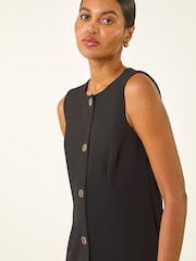 Roman Black Button Through Stretch Mini Dress - Image 4 of 5