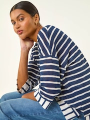 Roman Blue Stripe Print V-Neck Tunic Top - Image 1 of 5