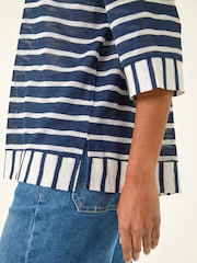Roman Blue Stripe Print V-Neck Tunic Top - Image 5 of 5