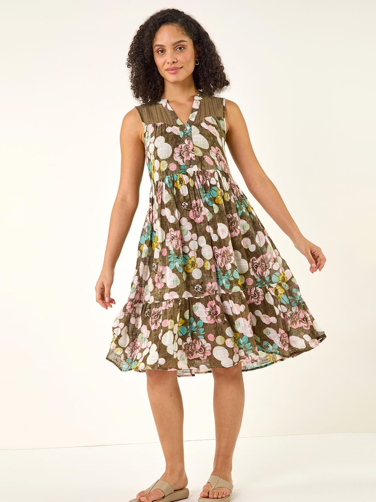 Roman Green Floral Lace Smock Dress - Image 2 of 5
