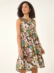 Roman Green Floral Lace Smock Dress - Image 4 of 5