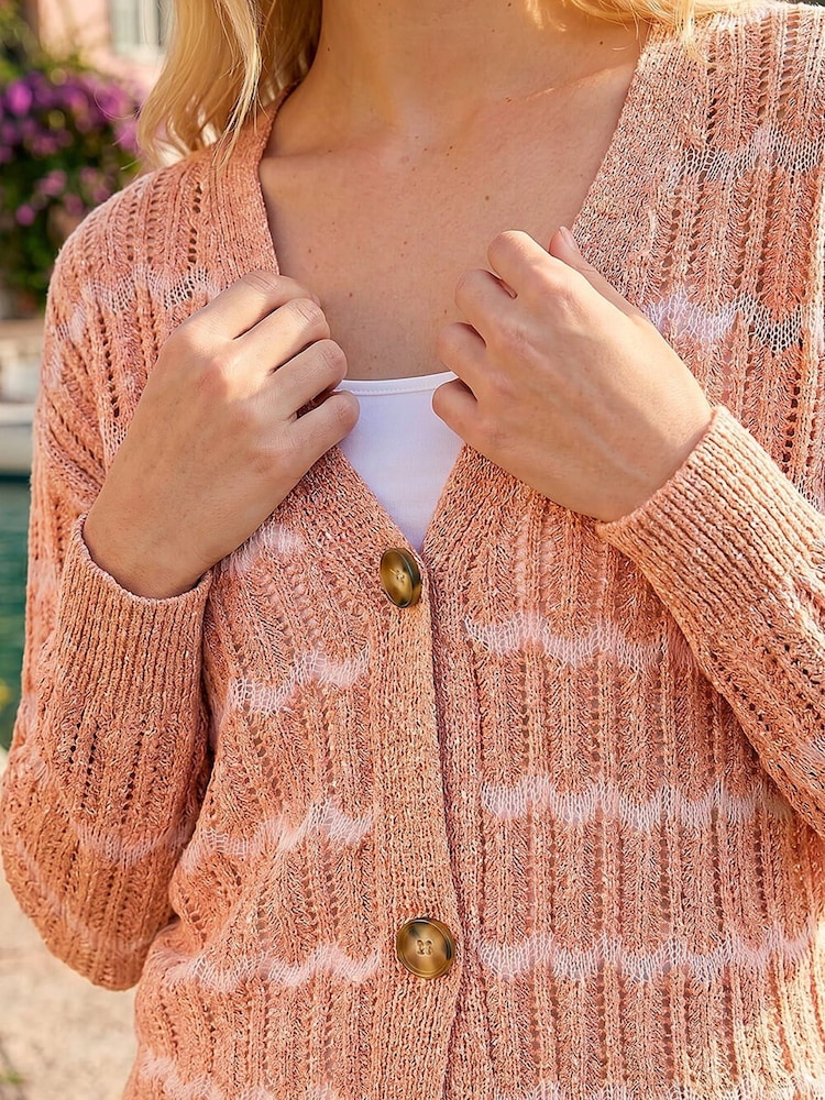 Roman Pink Stitch Detail Button Through Knit Cardigan - Image 4 of 4