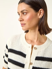 Roman White Stripe Button Knit Cardigan - Image 1 of 5