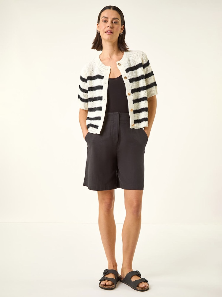 Roman White Stripe Button Knit Cardigan - Image 2 of 5