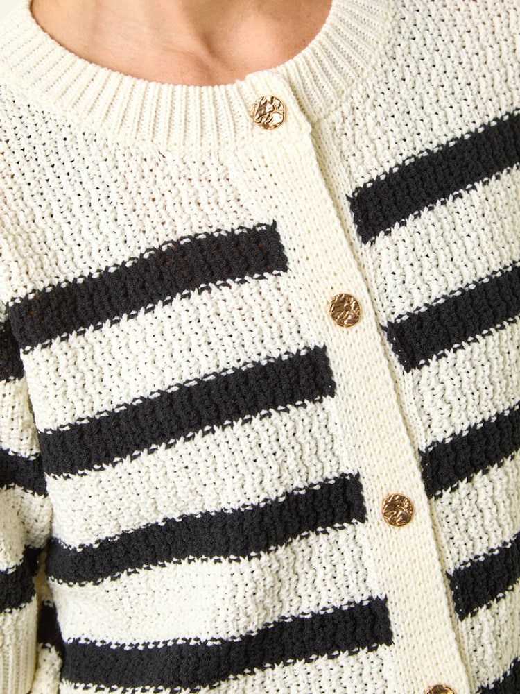Roman White Stripe Button Knit Cardigan - Image 5 of 5