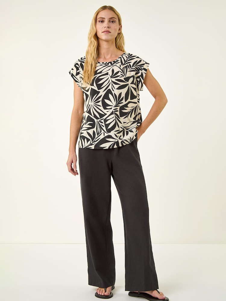 Roman Black Leaf Print Shell Top - Image 2 of 5