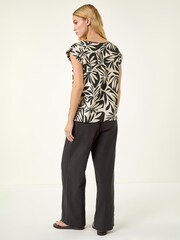 Roman Black Leaf Print Shell Top - Image 3 of 5