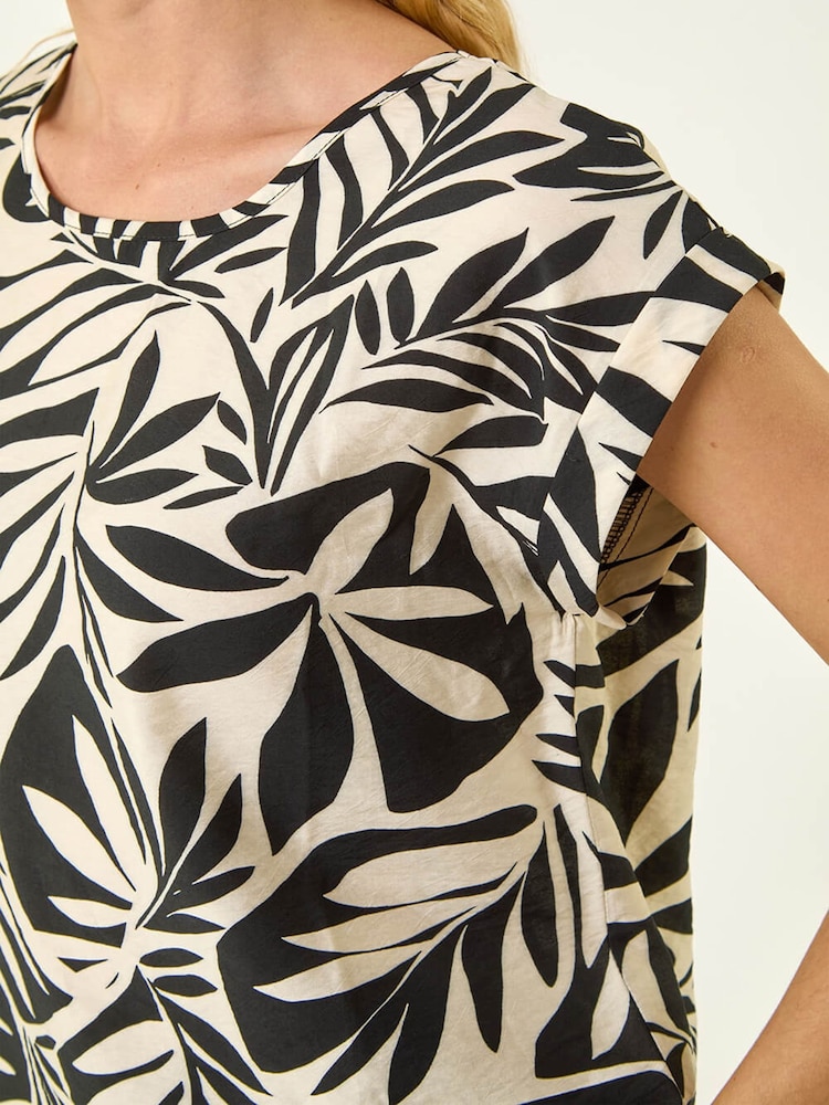 Roman Black Leaf Print Shell Top - Image 6 of 6