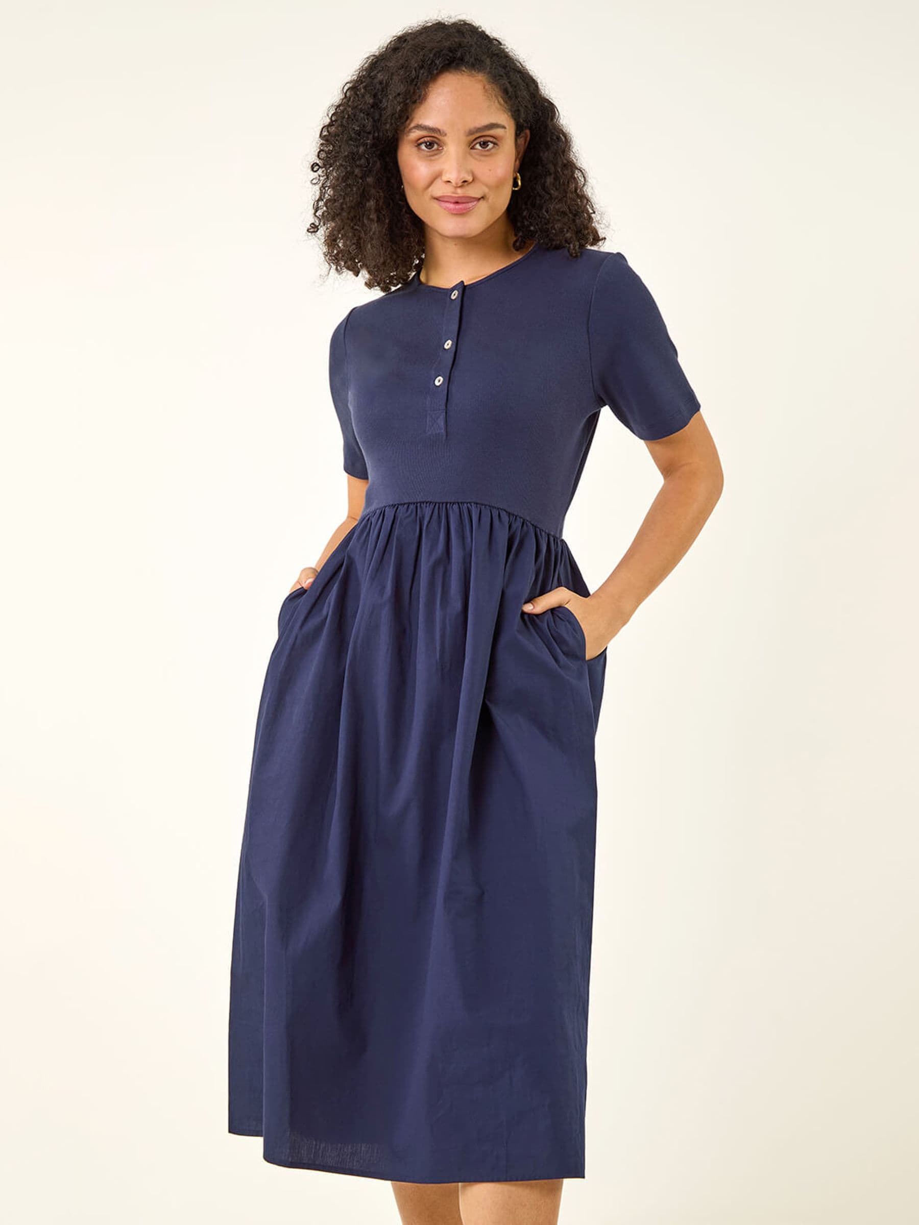 Roman Women's Buttoned Pocket Stretch Midi Dress in Navy | Size: 20 - Image 6