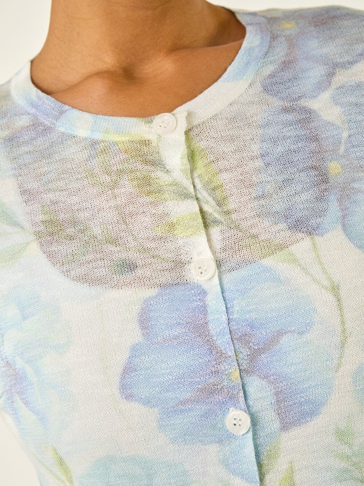 Roman White Floral Print Knit Cardigan - Image 6 of 6