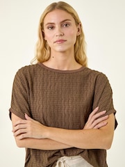 Roman Brown Textured Stretch Tunic Top - Image 1 of 5
