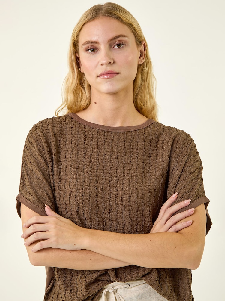 Roman Brown Textured Stretch Tunic Top - Image 1 of 5
