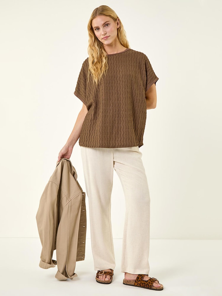 Roman Brown Textured Stretch Tunic Top - Image 2 of 5