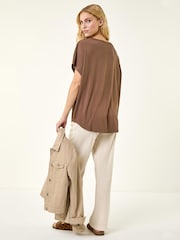 Roman Brown Textured Stretch Tunic Top - Image 3 of 5