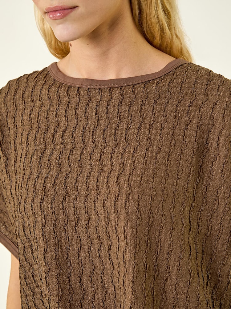 Roman Brown Textured Stretch Tunic Top - Image 5 of 5