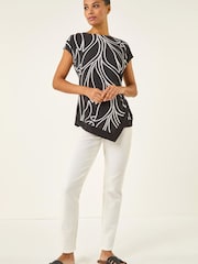 Roman Floral Print Asymmetric Stretch Top - Imaginea 2 din 5