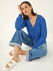 Roman Blue Pointelle Button Knit Cardigan - Image 1 of 5