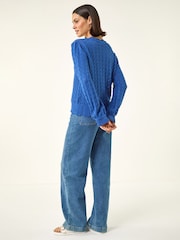 Roman Blue Pointelle Button Knit Cardigan - Image 3 of 5