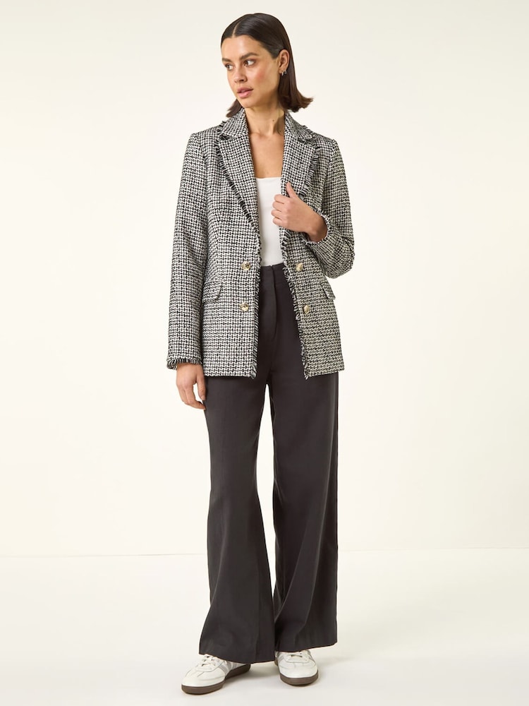 Roman Black Boucle Frayed Edge Jacket - Image 2 of 5