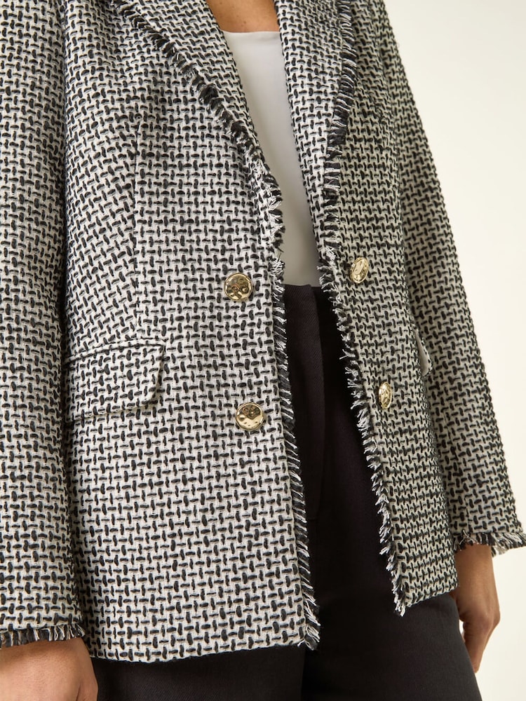 Roman Black Boucle Frayed Edge Jacket - Image 5 of 5