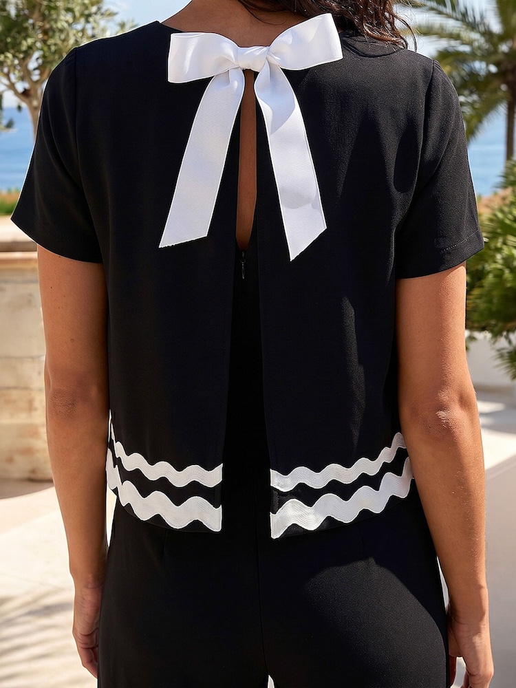 Roman Black Ric Rac Trim Stretch Jumpsuit - Image 4 of 4
