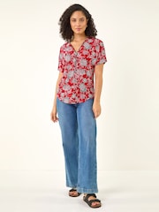 Roman Red Floral Print Zip Detail Top - Image 2 of 5