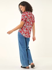 Roman Red Floral Print Zip Detail Top - Image 3 of 5