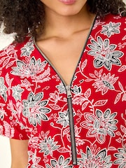 Roman Red Floral Print Zip Detail Top - Image 5 of 5