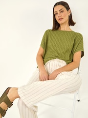 Roman Green Textured Stretch Tunic Top - Image 1 of 5