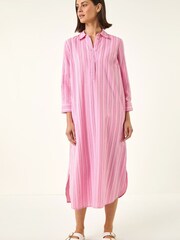 Roman Pink Textured Stripe Shirt Dress - Image 1 of 5