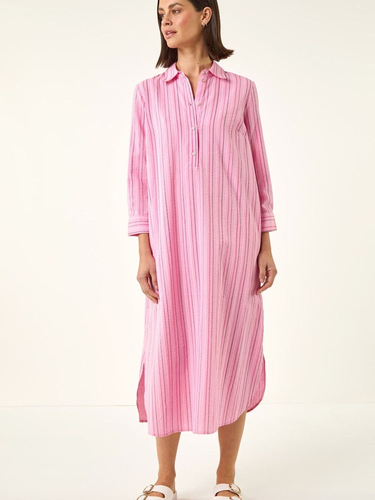 Roman Pink Textured Stripe Shirt Dress - Image 1 of 5