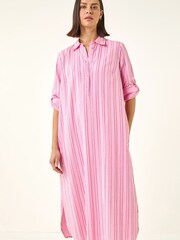 Roman Pink Textured Stripe Shirt Dress - Image 2 of 5