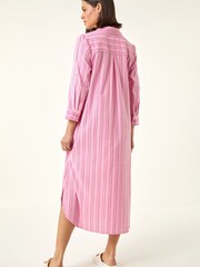 Roman Pink Textured Stripe Shirt Dress - Image 3 of 5