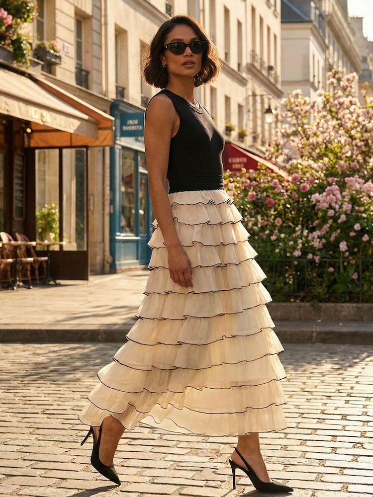 Roman Black Ruffle Knit Maxi Dress - Image 1 of 5