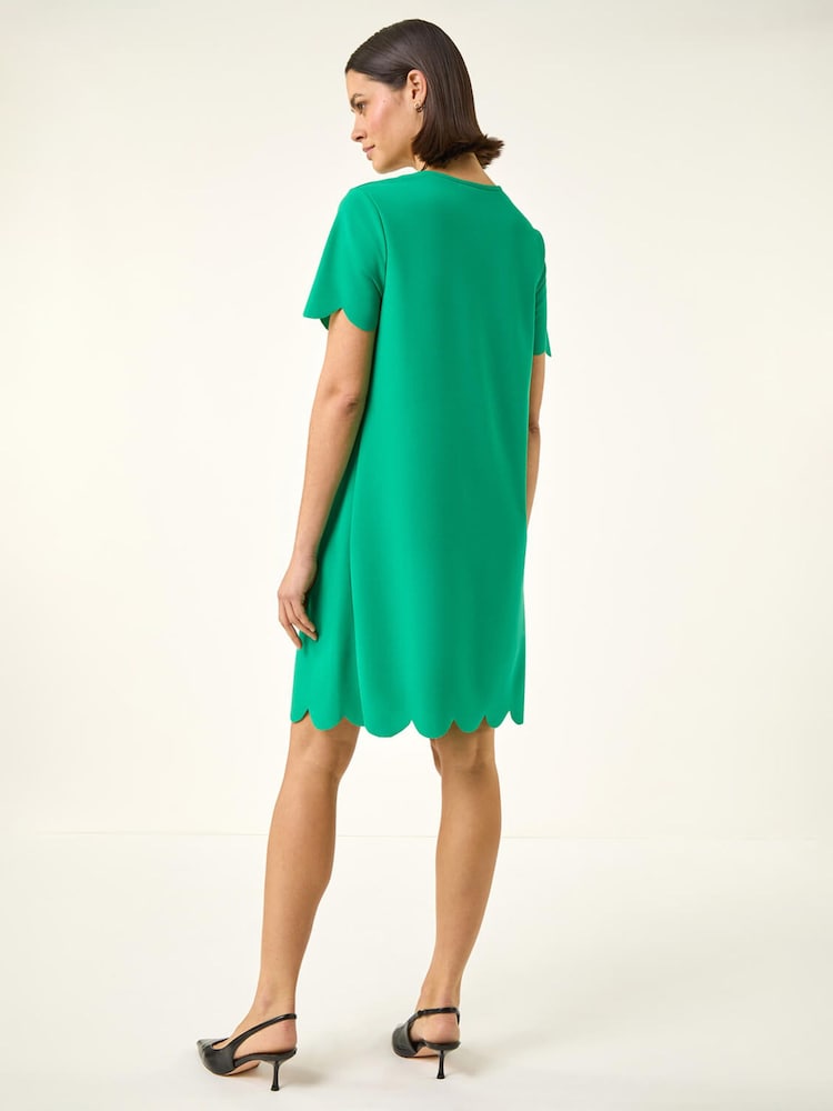 scalloped short sleeve dress Women's Western Short Sleeve Scalloped Crafted Midi A-Line Dress