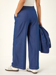 Roman Blue Denim Contrast Stitch Wide Leg Trousers - Image 3 of 5